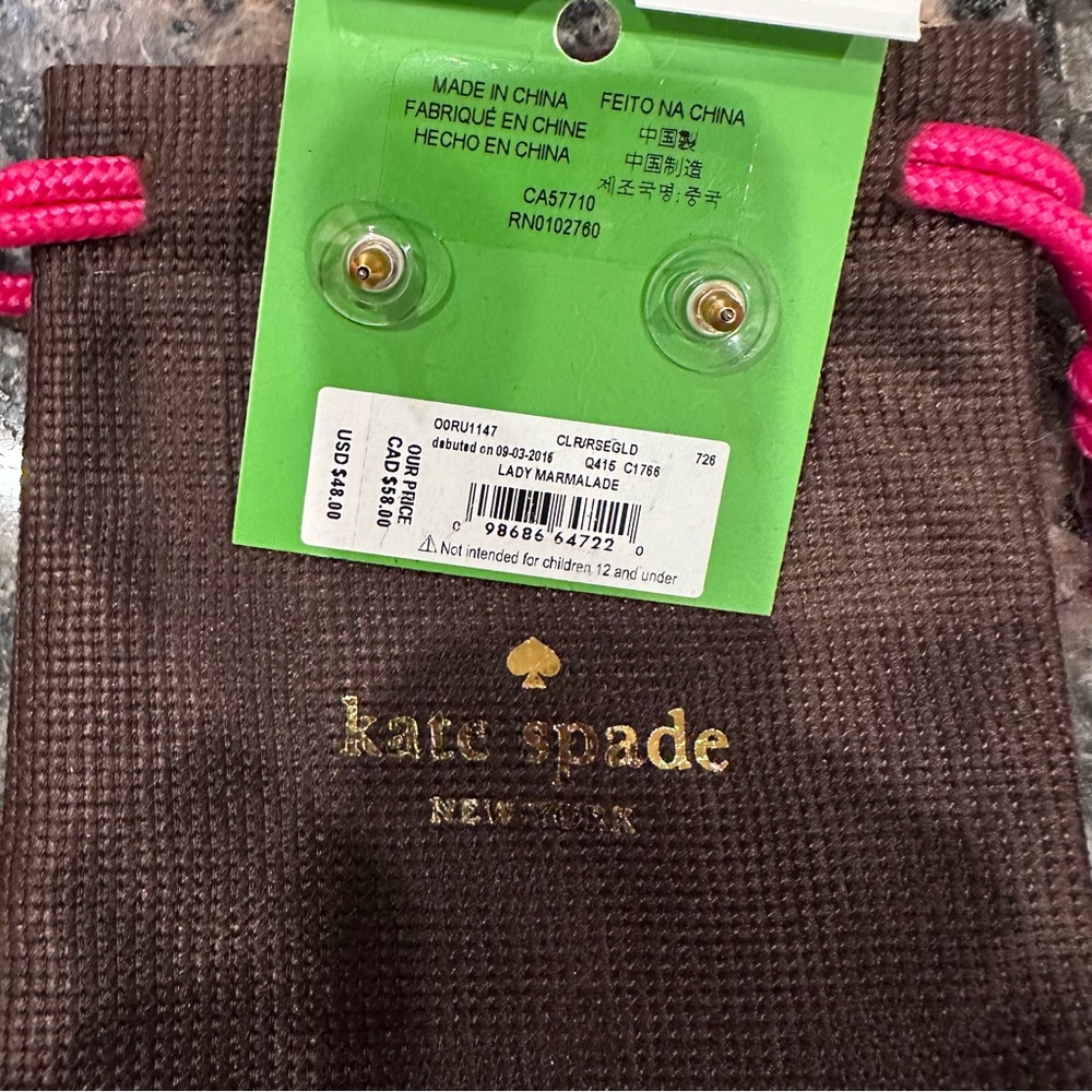 Kate Spade Lady Marmalade Crystal & Rose Gold Stud Earrings NWT - Picture 3 of 7
